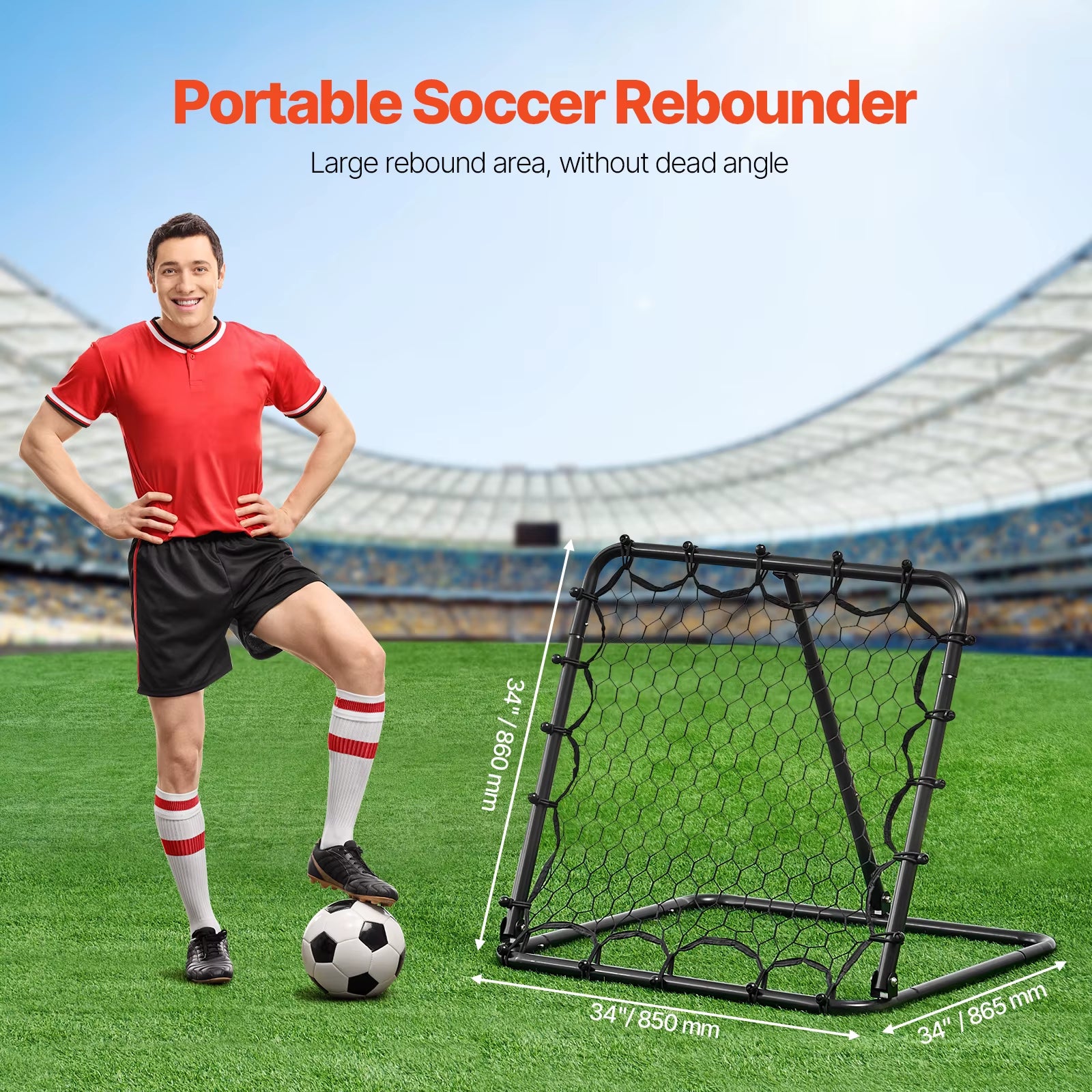 VEVOR 34"X34" Soccer Rebounder Rebound Net Kick-Back Portable Football Training Gifts Fully Adjustable Angles Goal Net
