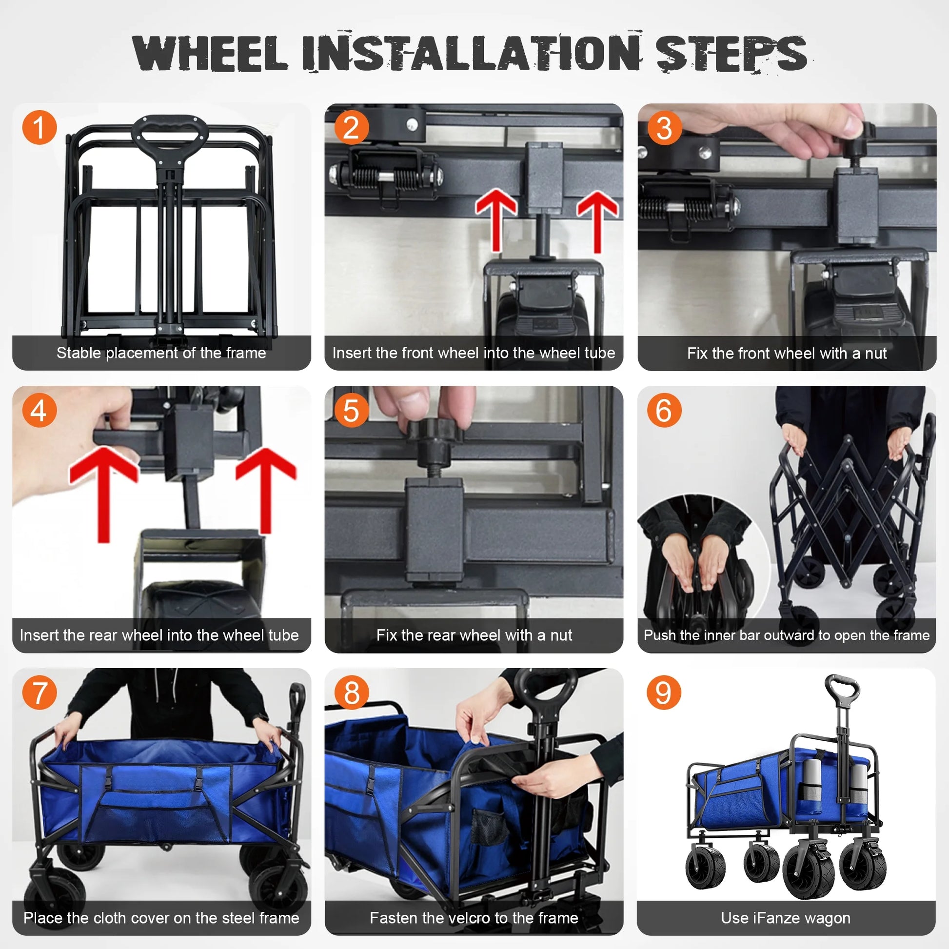 560Lbs Large Collapsible Wagon Cart, Foldable Heavy Duty Big Bucket Cart Wagon with Side Storage, Multi-Terrain Wheels with Brakes for Shopping, Camping, Garden, Grocery, Blue