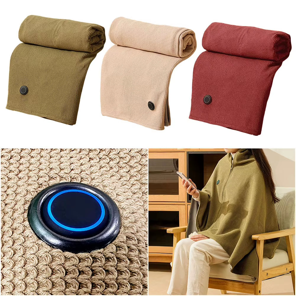 Wearable USB Electric Heated Blanket 3 Heating Levels Heated Shawl with 5000Mah Power Bank Portable Body Warmer Blanket