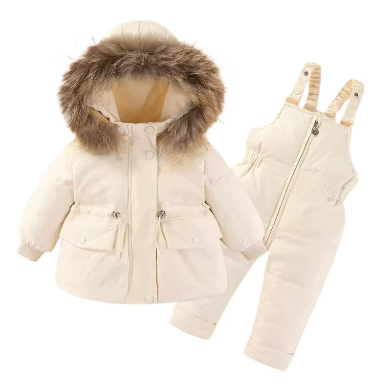 Russian Winter Suit for Children Baby Girl Duck down Jacket and Pants 2Pcs Warm Clothing Set Thermal Kids Clothes Snow Wear