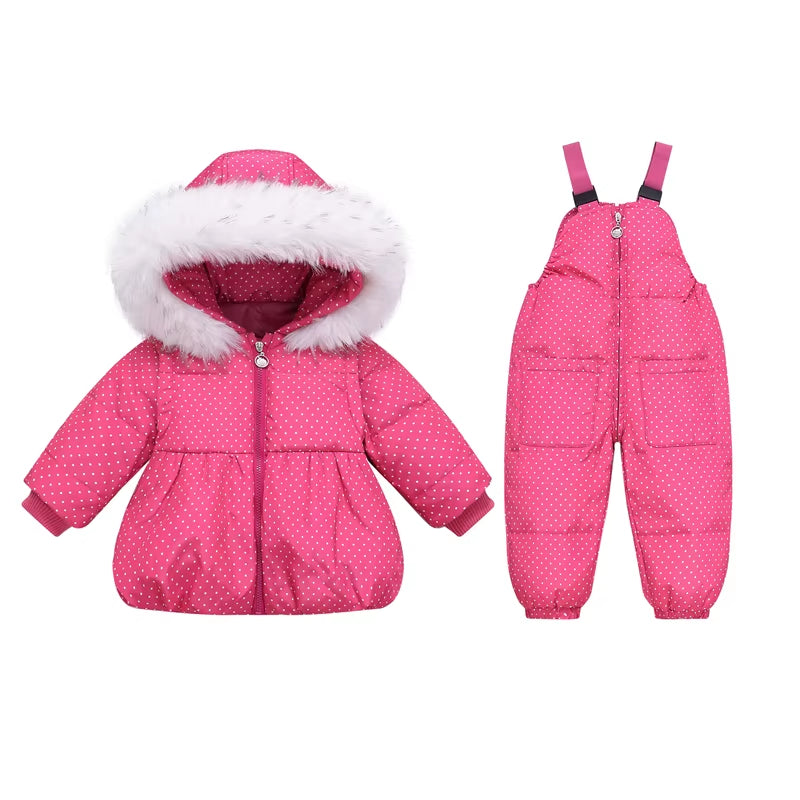 Russian Winter Suit for Children Baby Girl Duck down Jacket and Pants 2Pcs Warm Clothing Set Thermal Kids Clothes Snow Wear