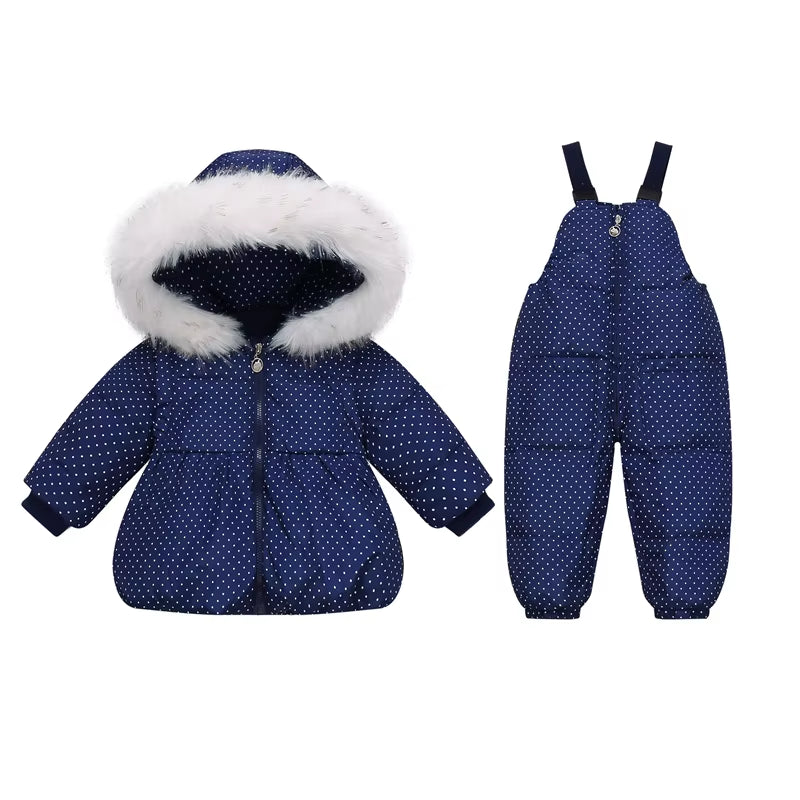 Russian Winter Suit for Children Baby Girl Duck down Jacket and Pants 2Pcs Warm Clothing Set Thermal Kids Clothes Snow Wear
