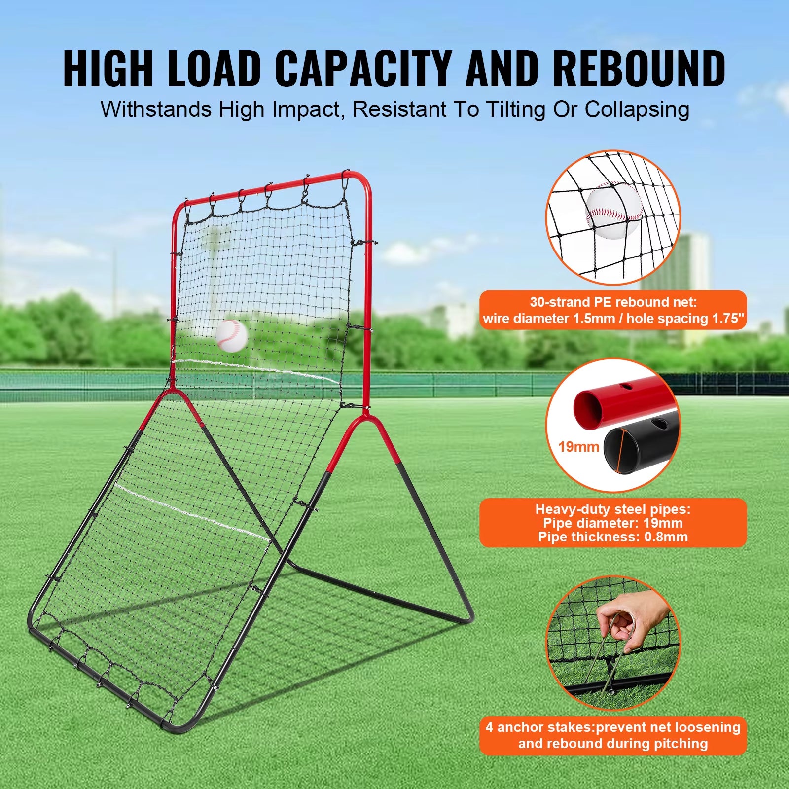 VEVOR Baseball and Softball Rebounder Net 3 X 4.5 Ft Pitchback Baseball Pitching Nest Three-Way Baseball Softball Pitchback Net