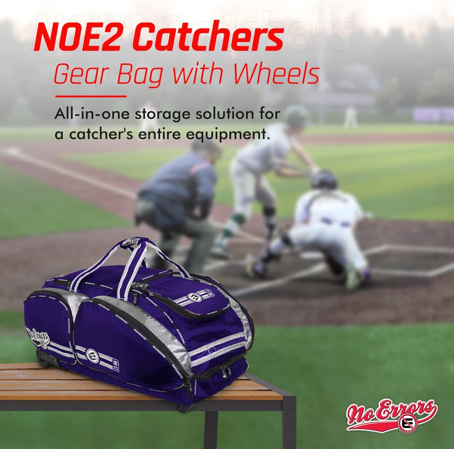 No Errors NO E2 Wheeled Catchers Gear Bag - Large Baseball and Softball Bag for Catcher’S Equipment with Fatboy Wheels