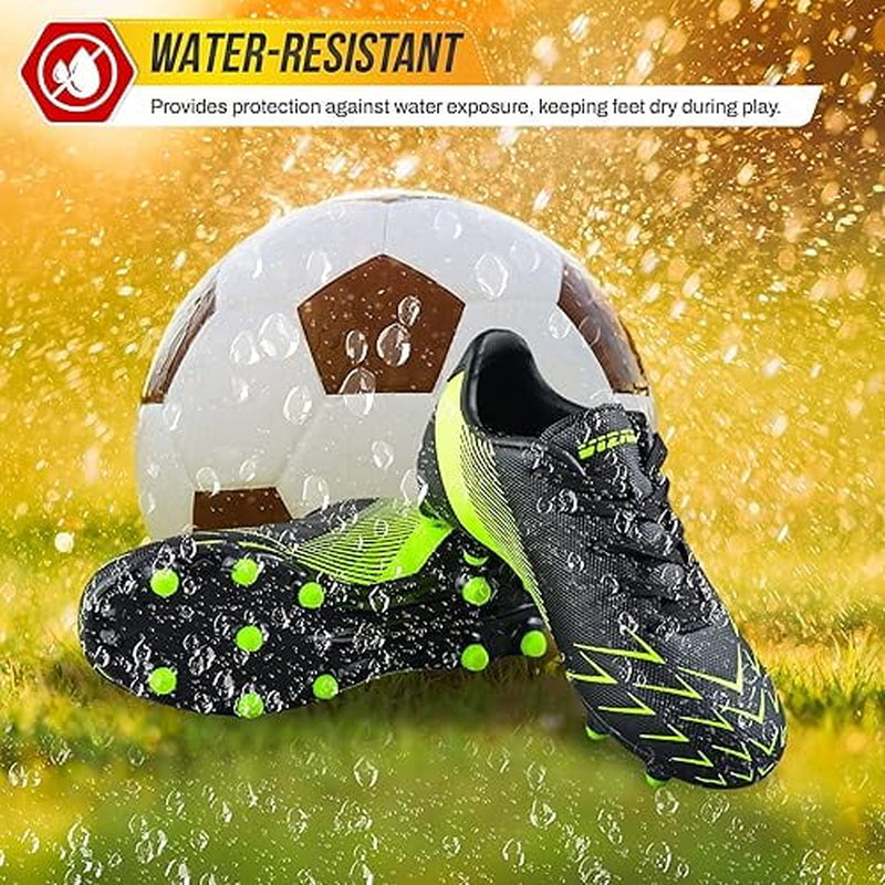 Ranger Firm Ground Soccer Cleats for Kids – Durable, Comfortable, and Lightweight Soccer Shoes for Toddlers, Little Kids, and Big Kids, Black/Neon Green, 8.5