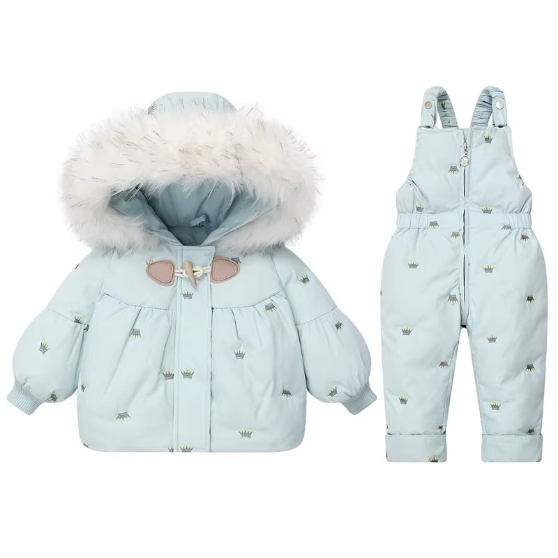 Russian Winter Suit for Children Baby Girl Duck down Jacket and Pants 2Pcs Warm Clothing Set Thermal Kids Clothes Snow Wear