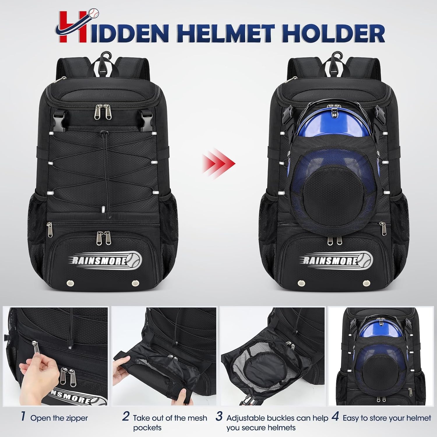 Baseball Bag for Youth & Adult Lightweight Softball Bat Bag with Shoe Compartment, External Helmet Holder and Fence Hook Waterproof Baseball Backpack Hold T-Ball, Bat and Softball Equipment