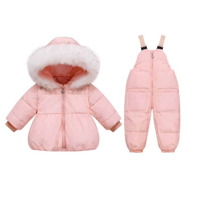 Russian Winter Suit for Children Baby Girl Duck down Jacket and Pants 2Pcs Warm Clothing Set Thermal Kids Clothes Snow Wear