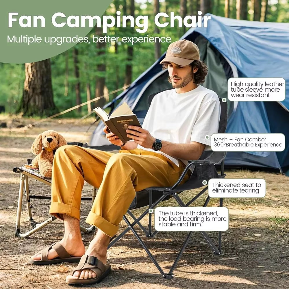 2 Pack Camping Chairs with Fan, Lightweight Camp Chair 300LBS Portable Foldable Chairs for Adults &