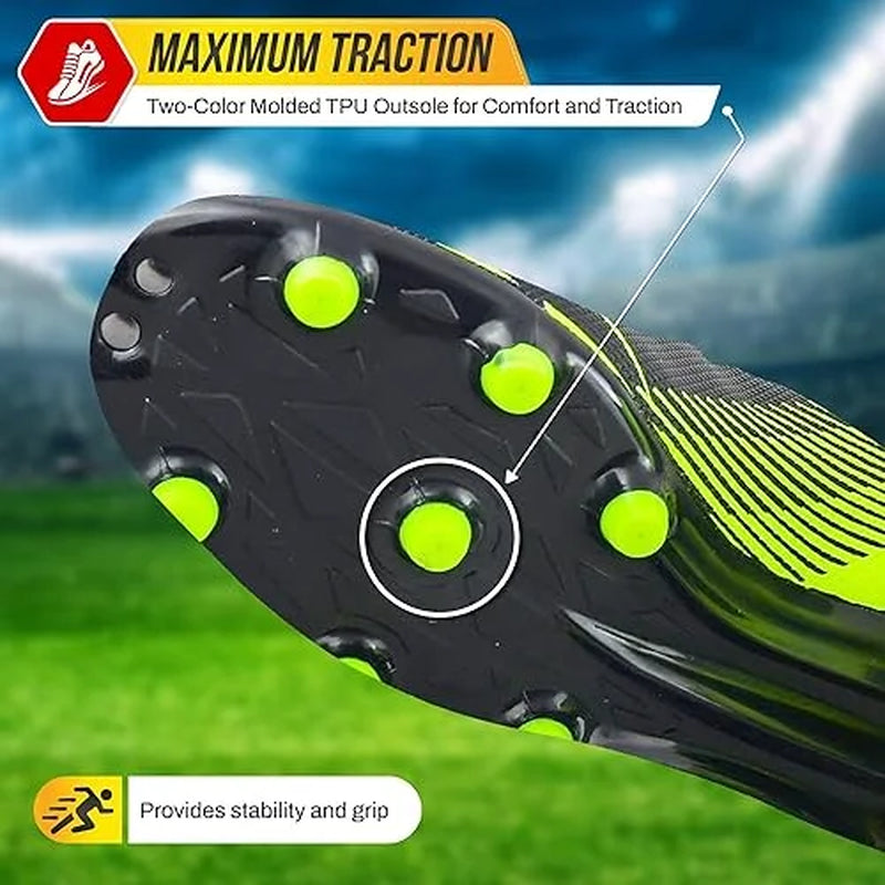 Ranger Firm Ground Soccer Cleats for Kids – Durable, Comfortable, and Lightweight Soccer Shoes for Toddlers, Little Kids, and Big Kids, Black/Neon Green, 8.5