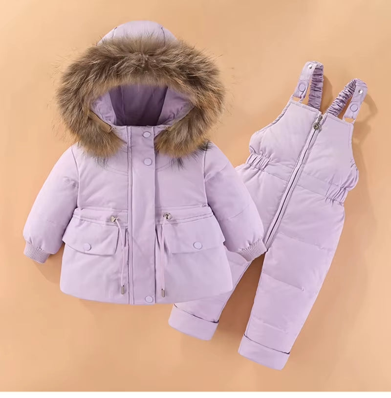 Russian Winter Suit for Children Baby Girl Duck down Jacket and Pants 2Pcs Warm Clothing Set Thermal Kids Clothes Snow Wear