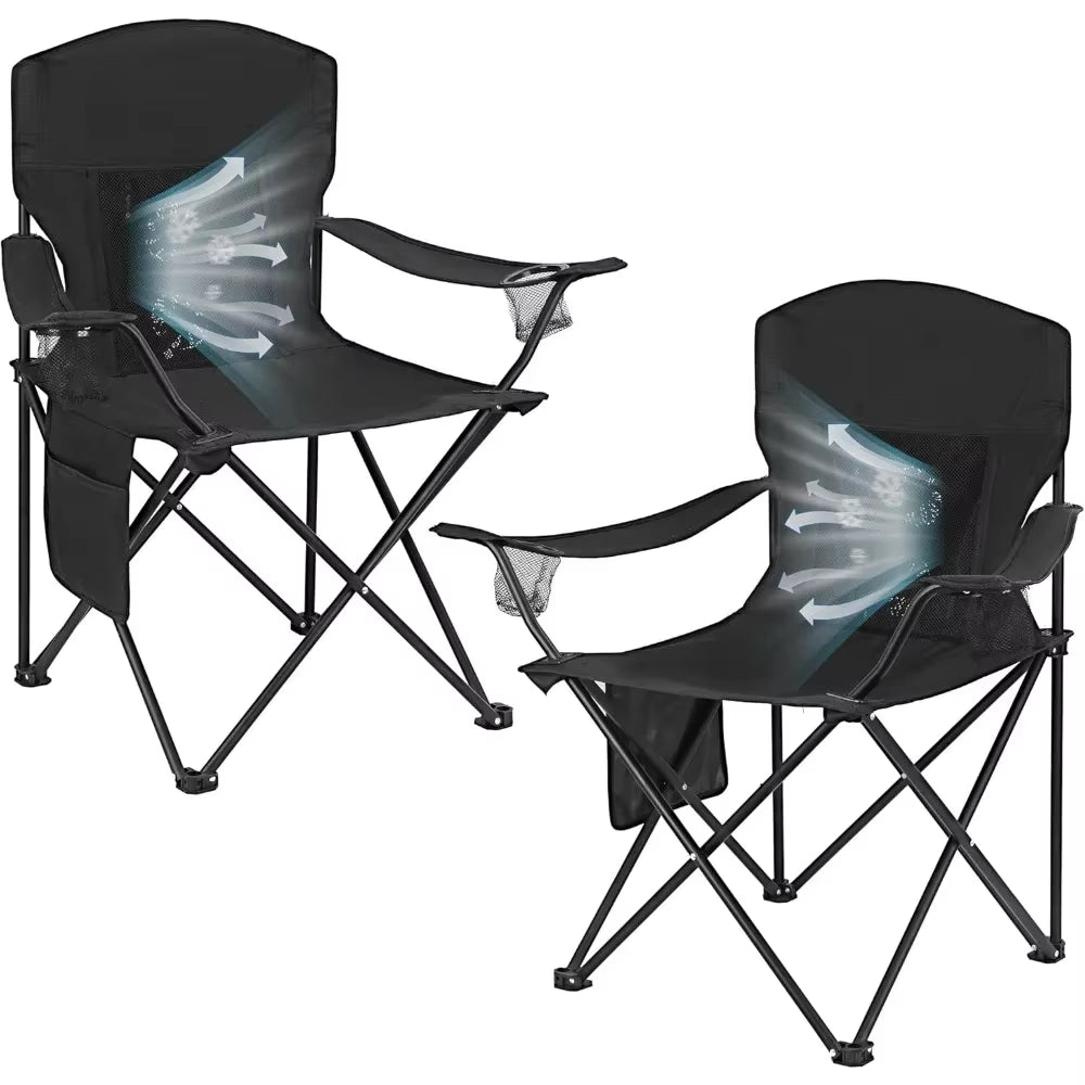 2 Pack Camping Chairs with Fan, Lightweight Camp Chair 300LBS Portable Foldable Chairs for Adults &