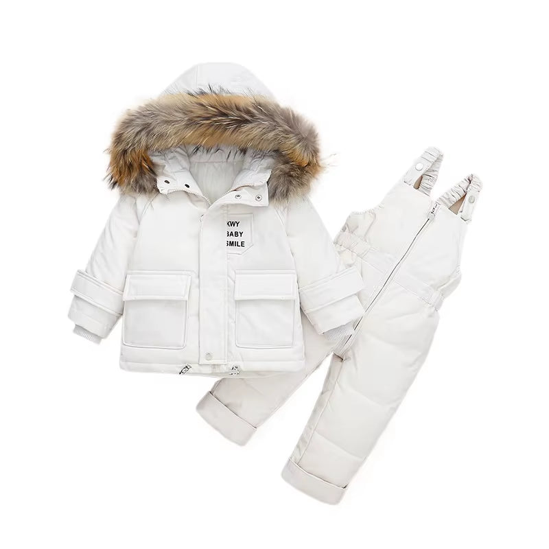 Russian Winter Suit for Children Baby Girl Duck down Jacket and Pants 2Pcs Warm Clothing Set Thermal Kids Clothes Snow Wear