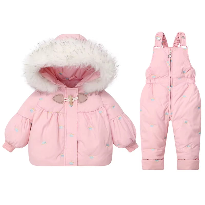 Russian Winter Suit for Children Baby Girl Duck down Jacket and Pants 2Pcs Warm Clothing Set Thermal Kids Clothes Snow Wear