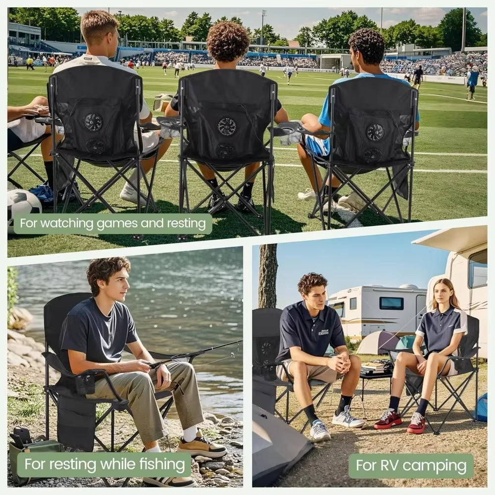 2 Pack Camping Chairs with Fan, Lightweight Camp Chair 300LBS Portable Foldable Chairs for Adults &