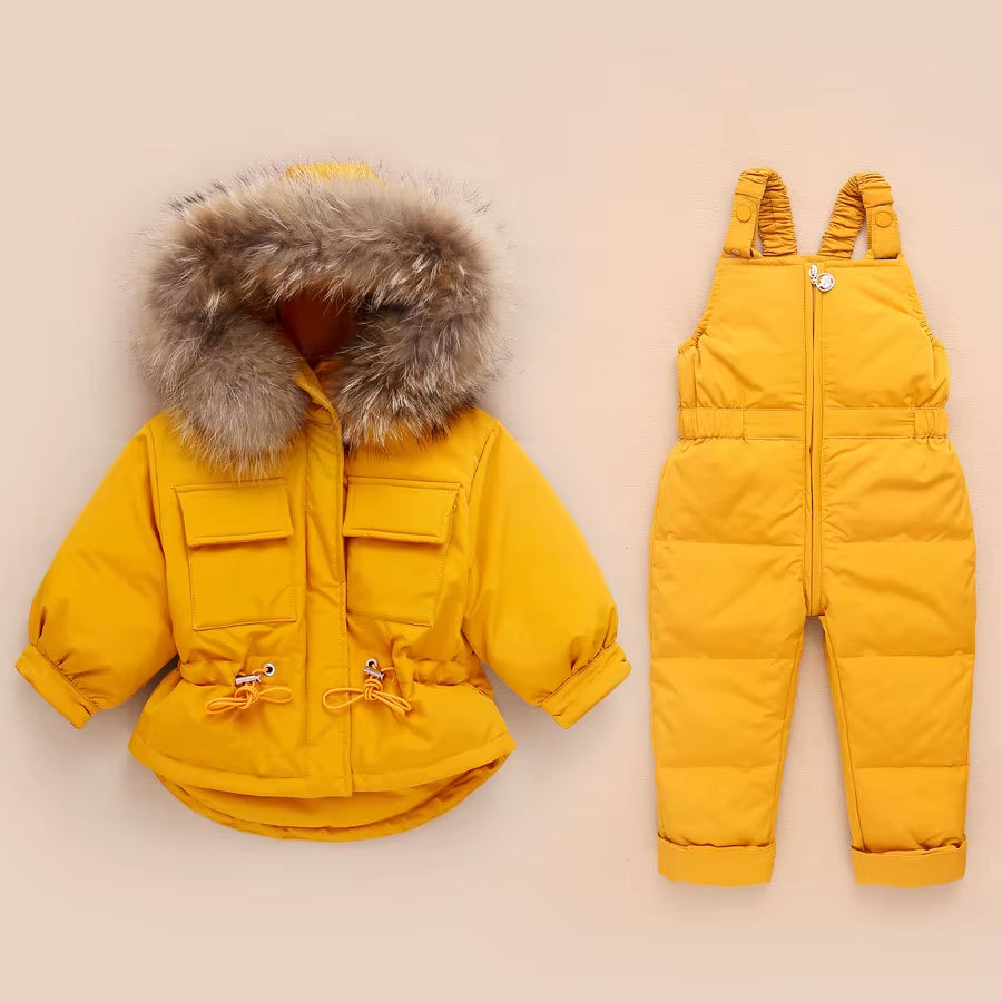 Russian Winter Suit for Children Baby Girl Duck down Jacket and Pants 2Pcs Warm Clothing Set Thermal Kids Clothes Snow Wear