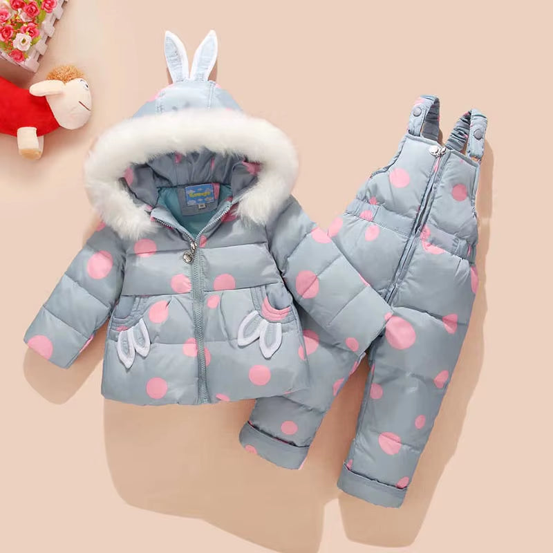 Russian Winter Suit for Children Baby Girl Duck down Jacket and Pants 2Pcs Warm Clothing Set Thermal Kids Clothes Snow Wear