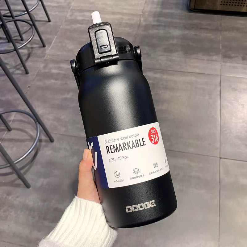 1300ML Thermal Water Bottle Large Capacity with Straw Stainless Steel Thermos Bottle Cold and Hot Water Bottle Sport Thermos Cup