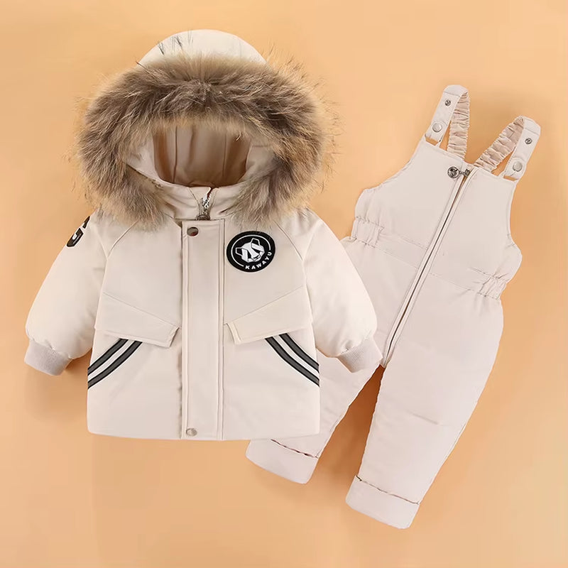 Russian Winter Suit for Children Baby Girl Duck down Jacket and Pants 2Pcs Warm Clothing Set Thermal Kids Clothes Snow Wear