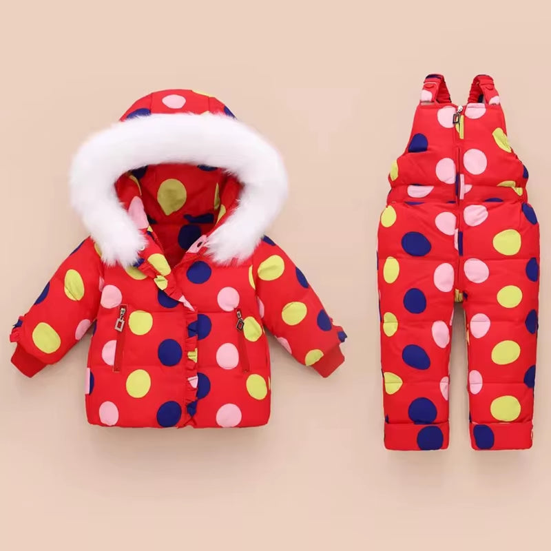 Russian Winter Suit for Children Baby Girl Duck down Jacket and Pants 2Pcs Warm Clothing Set Thermal Kids Clothes Snow Wear