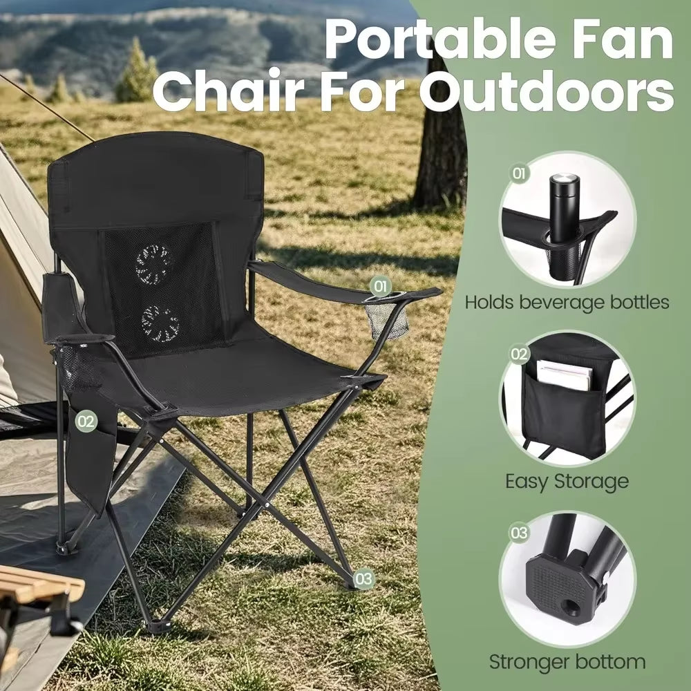 2 Pack Camping Chairs with Fan, Lightweight Camp Chair 300LBS Portable Foldable Chairs for Adults &