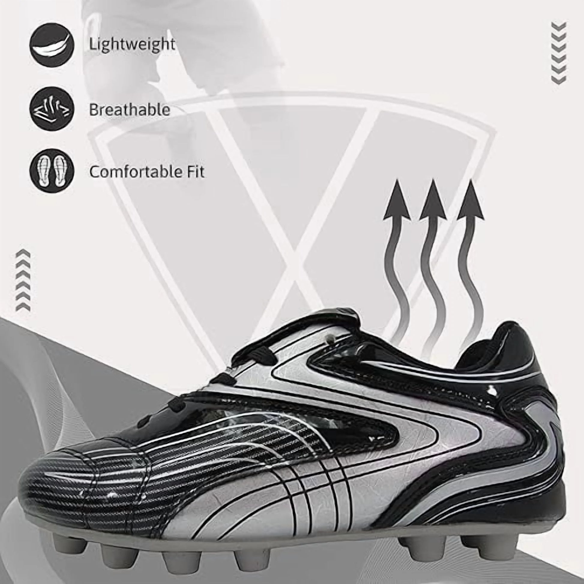 Youth Firm Ground Soccer Cleats – Comfortable, Durable Outdoor Soccer Shoes for Boys and Girls, Black, 3