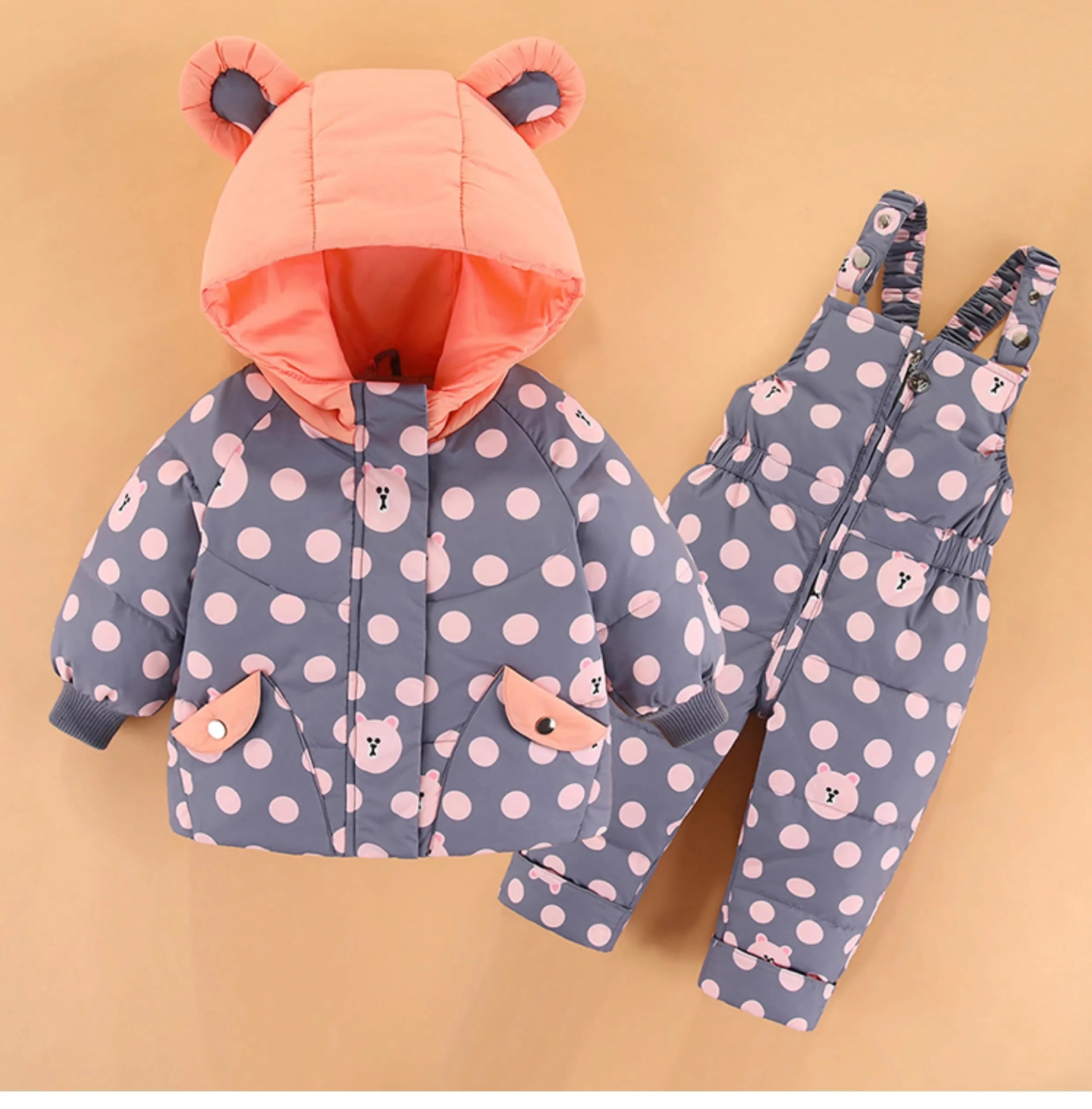 Russian Winter Suit for Children Baby Girl Duck down Jacket and Pants 2Pcs Warm Clothing Set Thermal Kids Clothes Snow Wear