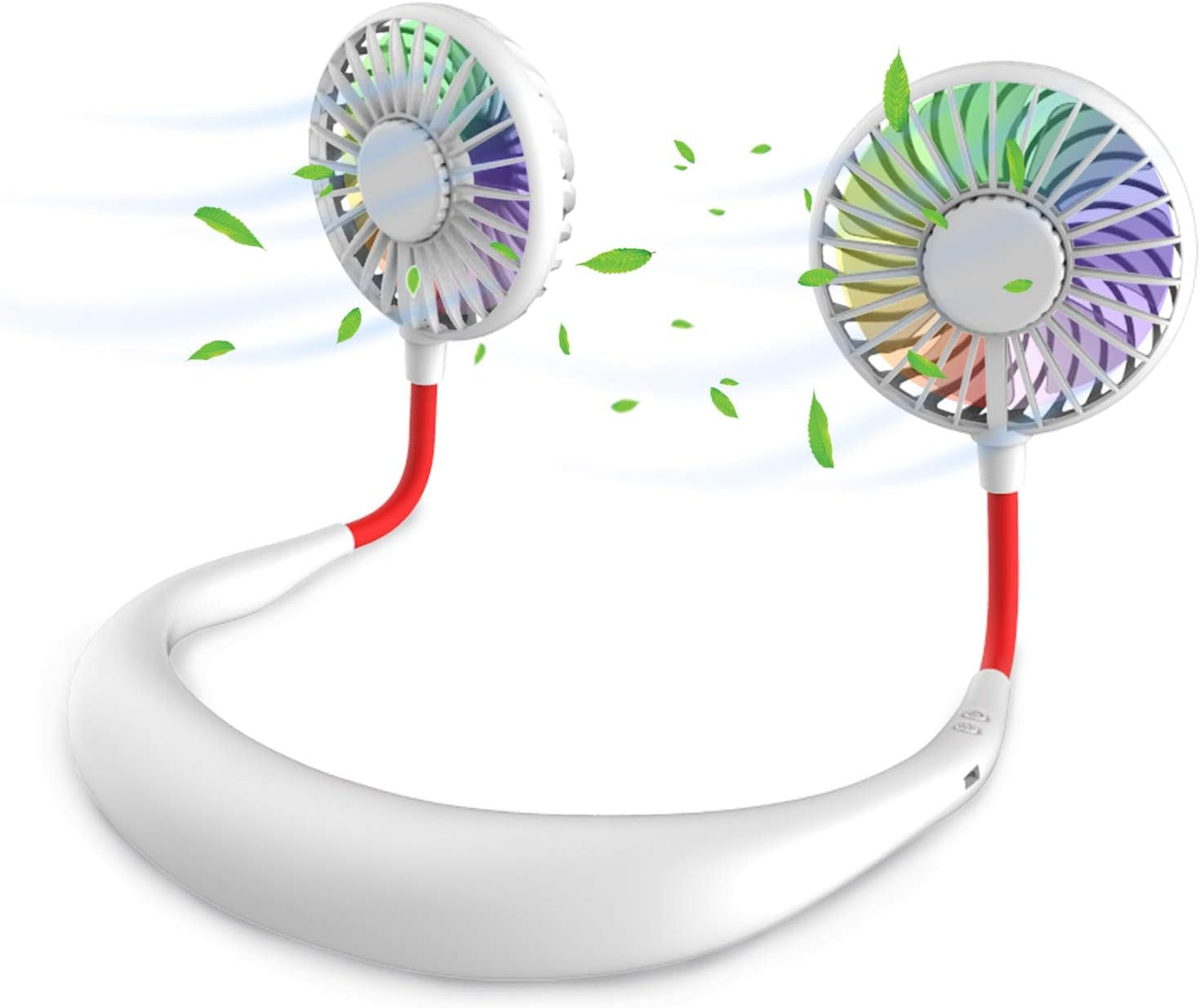 Hands Free Portable Neck Fan - Rechargeable Mini USB Personal Fan Battery Operated with 3 Level Air Flow, 7 LED Lights for Home Office Travel Indoor Outdoor (White)