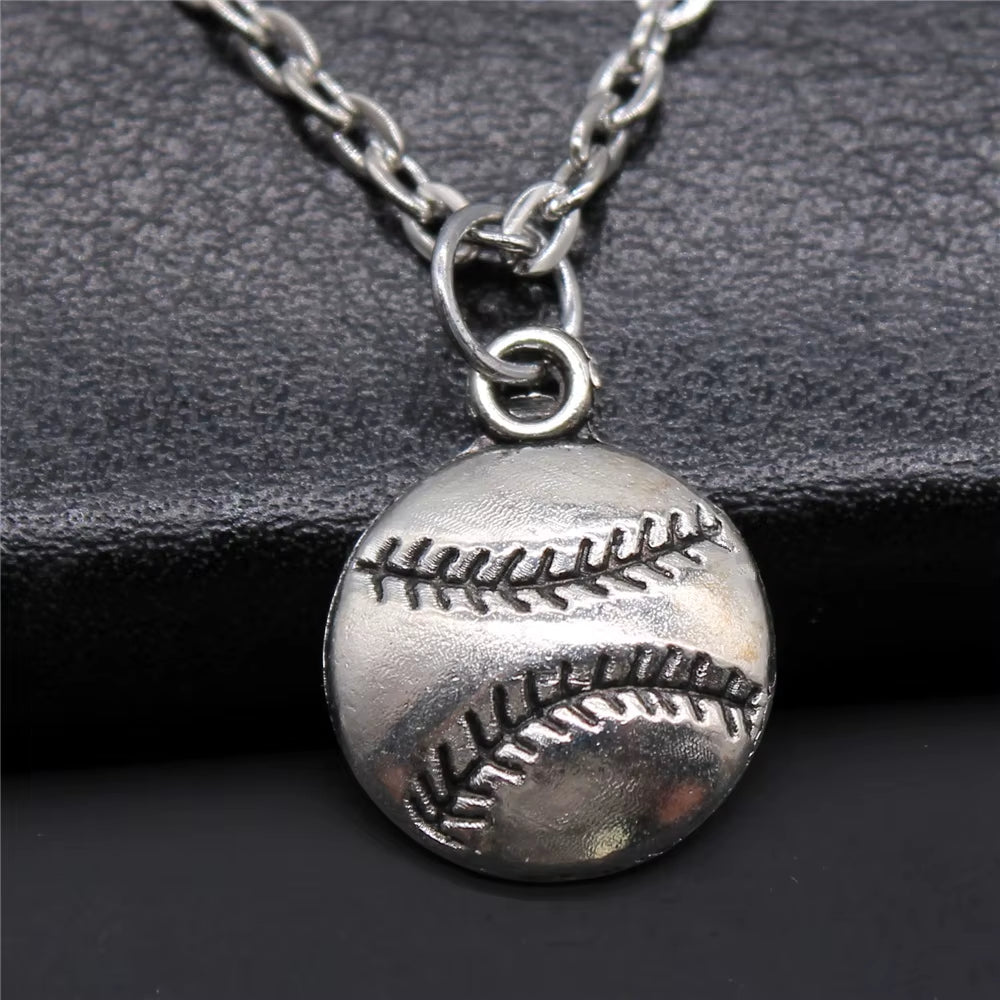 Vintage Antique Silver Color Sport Jewelry Necklace Volleyball Soccer Basketball Baseball Pendant Necklaces Metal Chain Gift