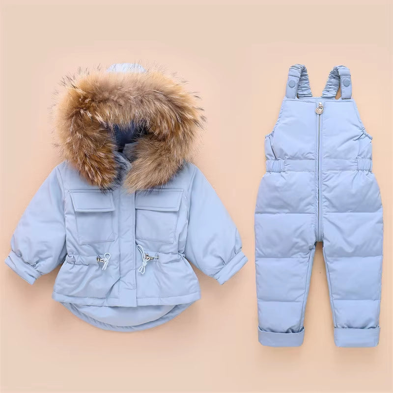 Russian Winter Suit for Children Baby Girl Duck down Jacket and Pants 2Pcs Warm Clothing Set Thermal Kids Clothes Snow Wear
