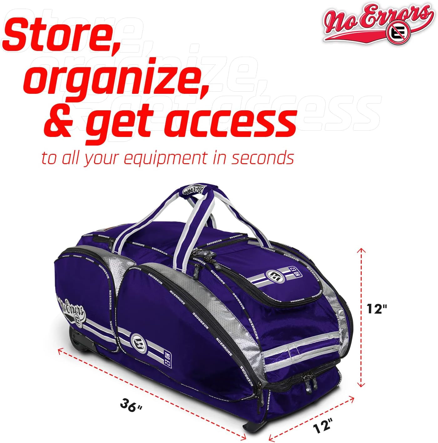 No Errors NO E2 Wheeled Catchers Gear Bag - Large Baseball and Softball Bag for Catcher’S Equipment with Fatboy Wheels