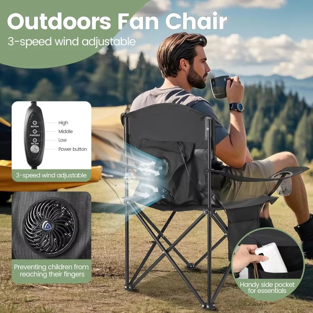 2 Pack Camping Chairs with Fan, Lightweight Camp Chair 300LBS Portable Foldable Chairs for Adults &