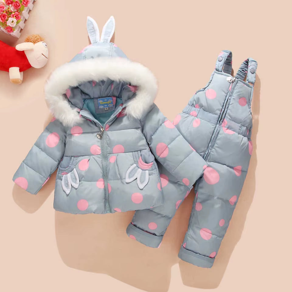 Russian Winter Suit for Children Baby Girl Duck down Jacket and Pants 2Pcs Warm Clothing Set Thermal Kids Clothes Snow Wear