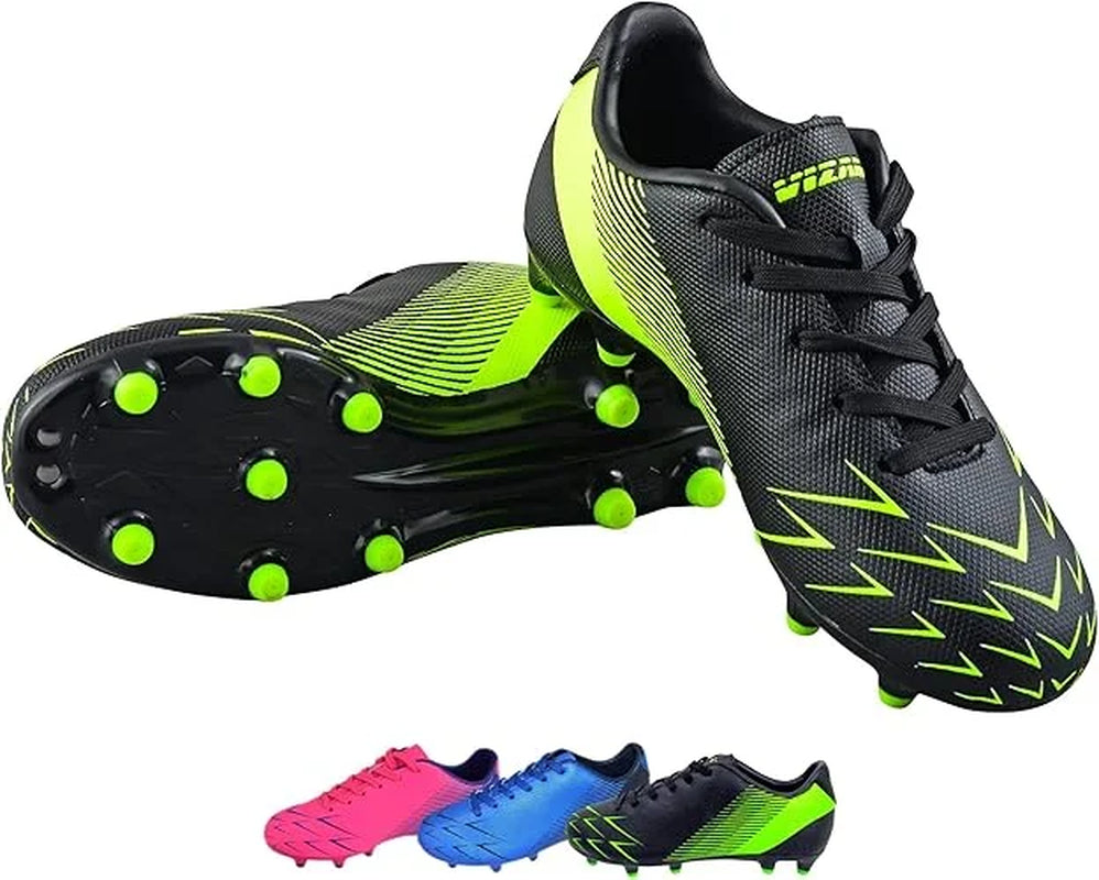 Ranger Firm Ground Soccer Cleats for Kids – Durable, Comfortable, and Lightweight Soccer Shoes for Toddlers, Little Kids, and Big Kids, Black/Neon Green, 8.5
