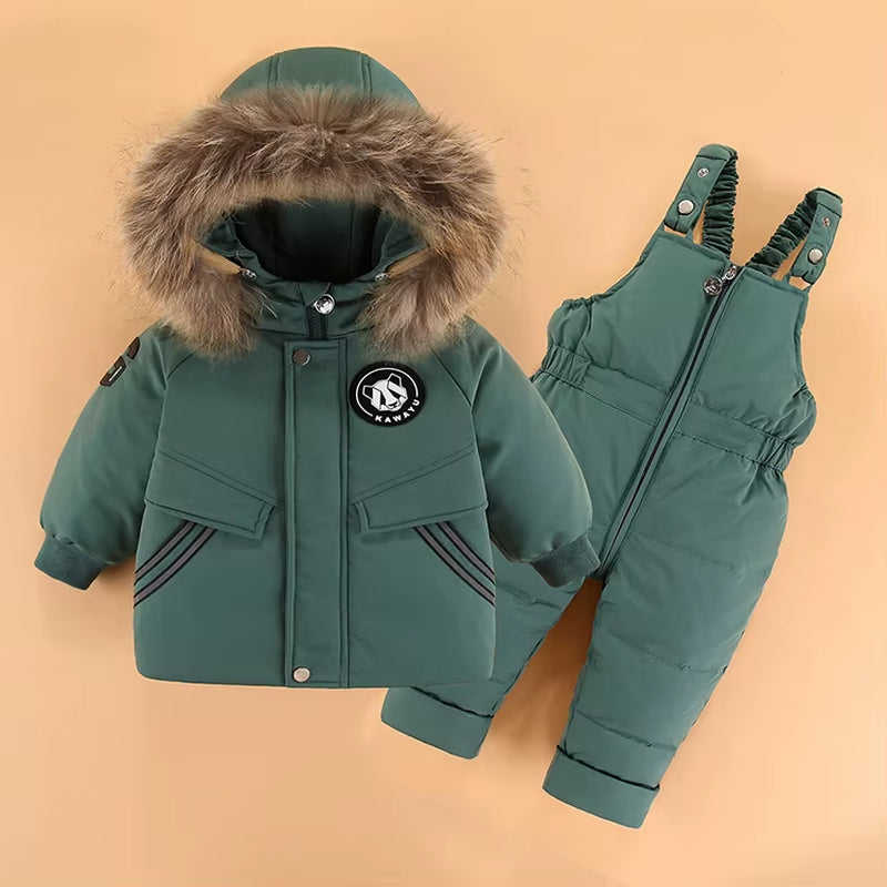 Russian Winter Suit for Children Baby Girl Duck down Jacket and Pants 2Pcs Warm Clothing Set Thermal Kids Clothes Snow Wear