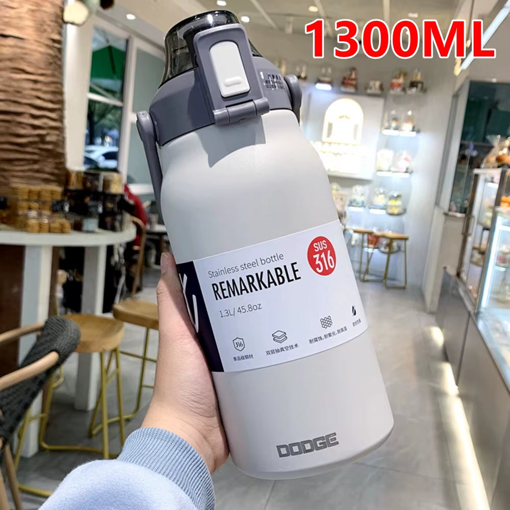 1300ML Thermal Water Bottle Large Capacity with Straw Stainless Steel Thermos Bottle Cold and Hot Water Bottle Sport Thermos Cup