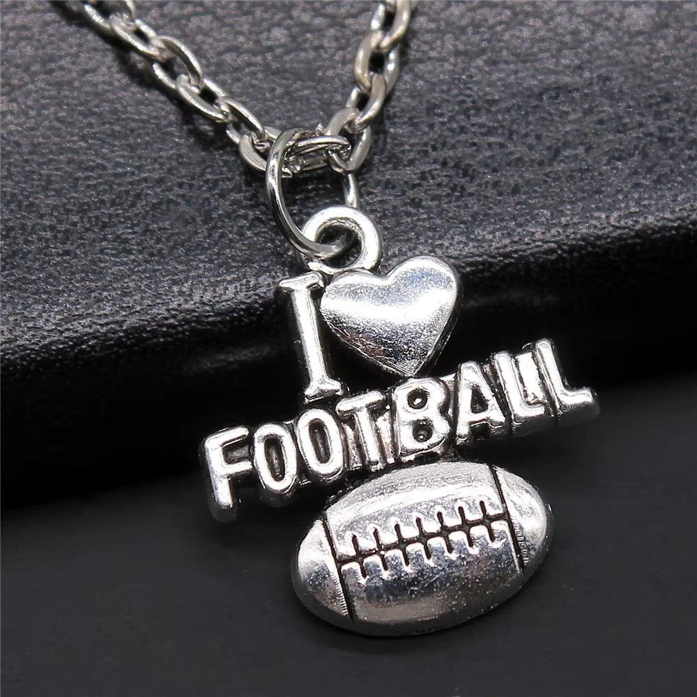 Vintage Antique Silver Color Sport Jewelry Necklace Volleyball Soccer Basketball Baseball Pendant Necklaces Metal Chain Gift