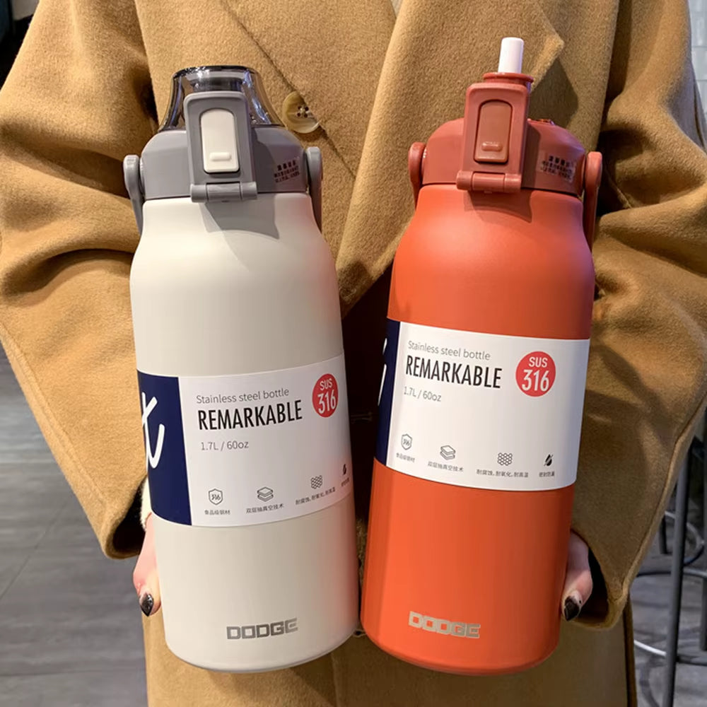 1300ML Thermal Water Bottle Large Capacity with Straw Stainless Steel Thermos Bottle Cold and Hot Water Bottle Sport Thermos Cup