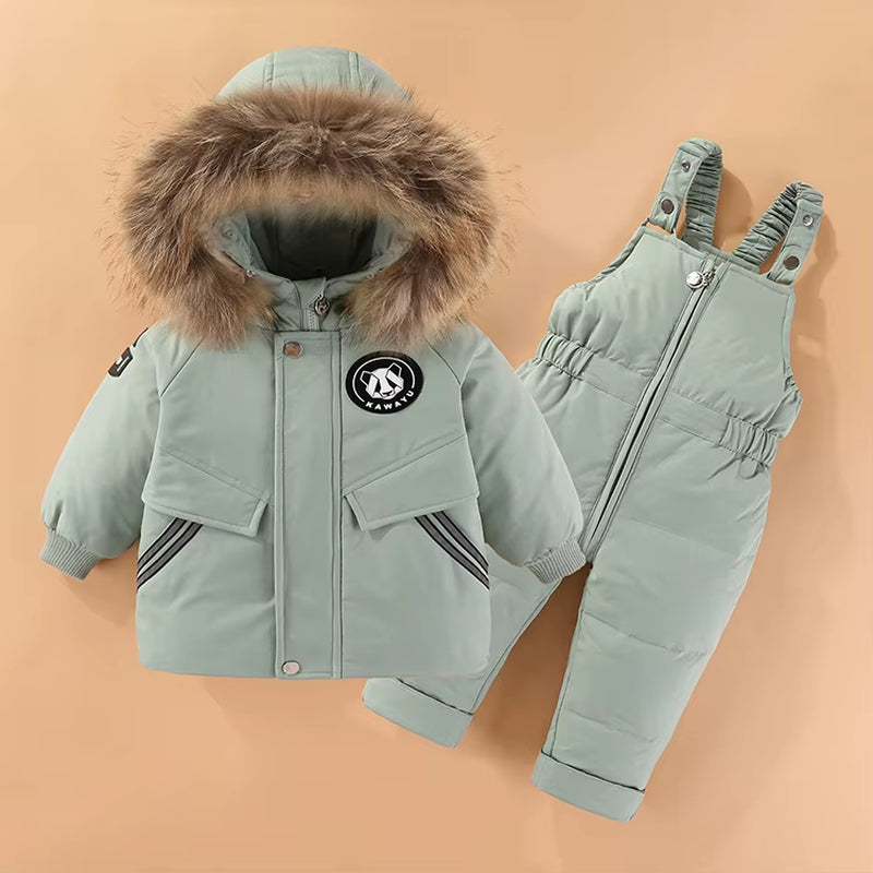 Russian Winter Suit for Children Baby Girl Duck down Jacket and Pants 2Pcs Warm Clothing Set Thermal Kids Clothes Snow Wear