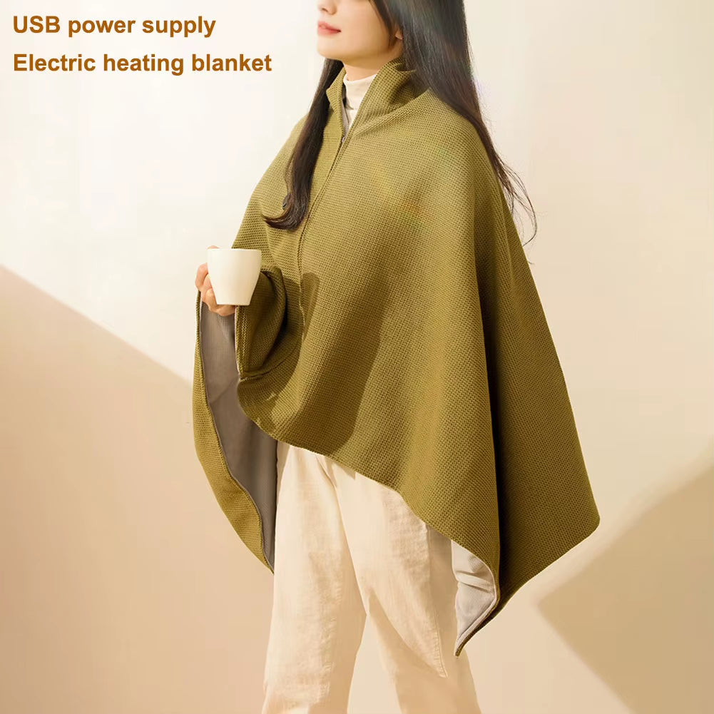 Wearable USB Electric Heated Blanket 3 Heating Levels Heated Shawl with 5000Mah Power Bank Portable Body Warmer Blanket