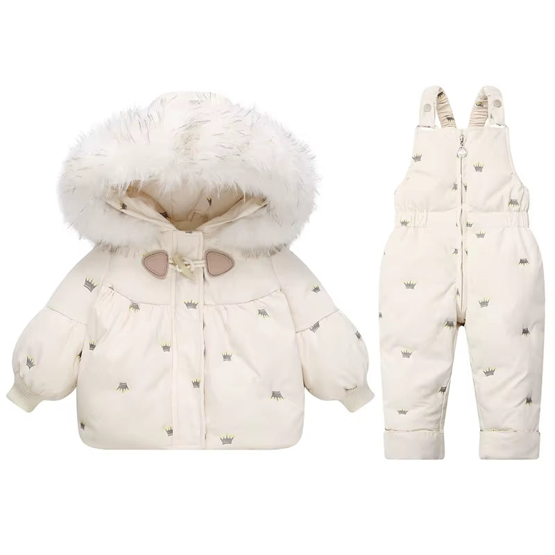 Russian Winter Suit for Children Baby Girl Duck down Jacket and Pants 2Pcs Warm Clothing Set Thermal Kids Clothes Snow Wear