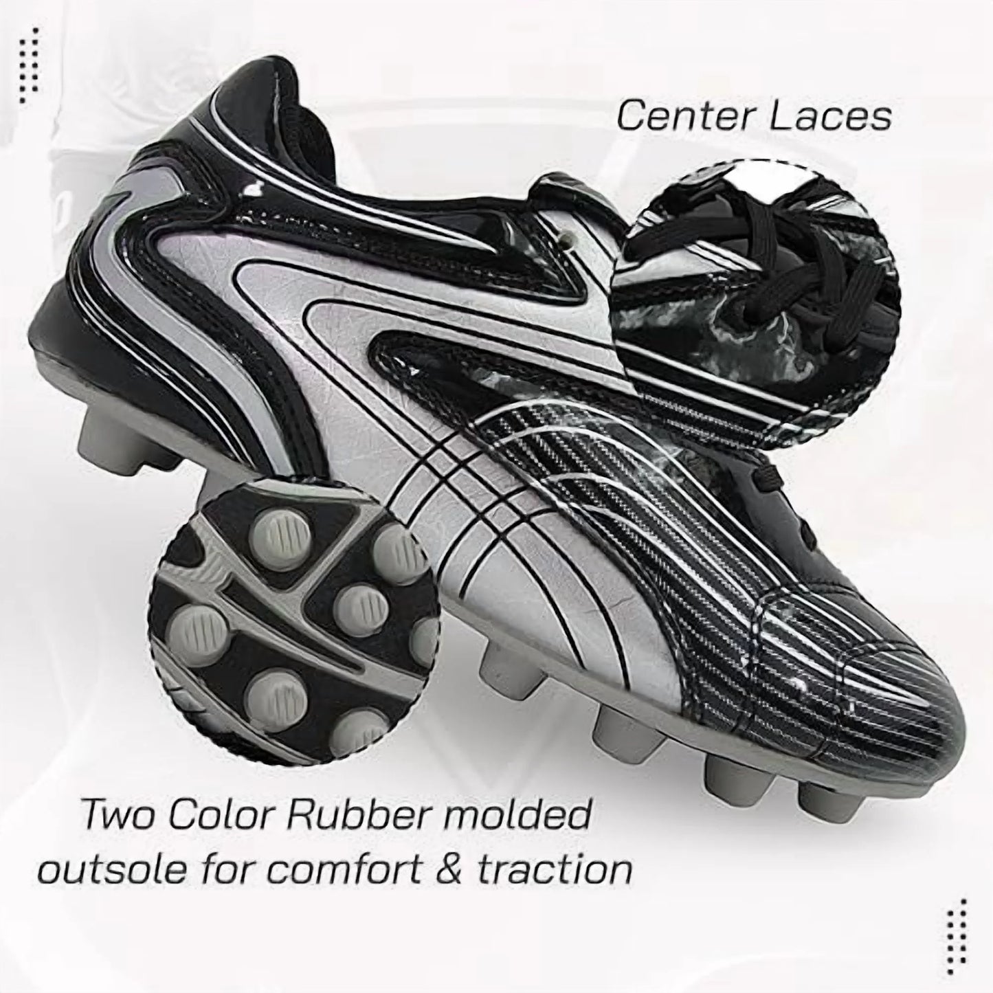 Youth Firm Ground Soccer Cleats – Comfortable, Durable Outdoor Soccer Shoes for Boys and Girls, Black, 3