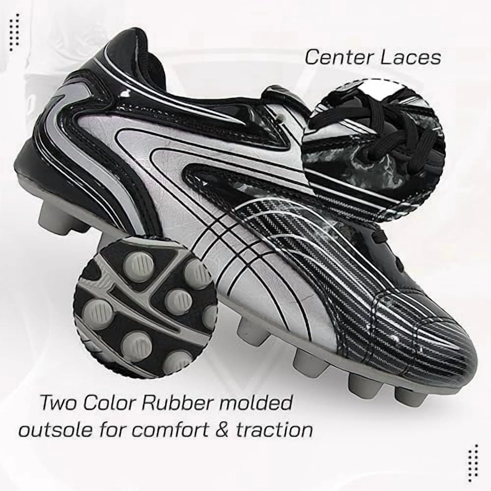 Youth Firm Ground Soccer Cleats – Comfortable, Durable Outdoor Soccer Shoes for Boys and Girls, Black, 3