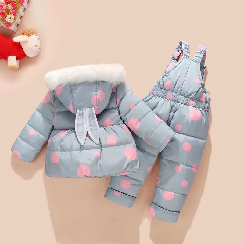 Russian Winter Suit for Children Baby Girl Duck down Jacket and Pants 2Pcs Warm Clothing Set Thermal Kids Clothes Snow Wear
