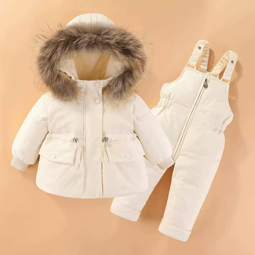 Russian Winter Suit for Children Baby Girl Duck down Jacket and Pants 2Pcs Warm Clothing Set Thermal Kids Clothes Snow Wear