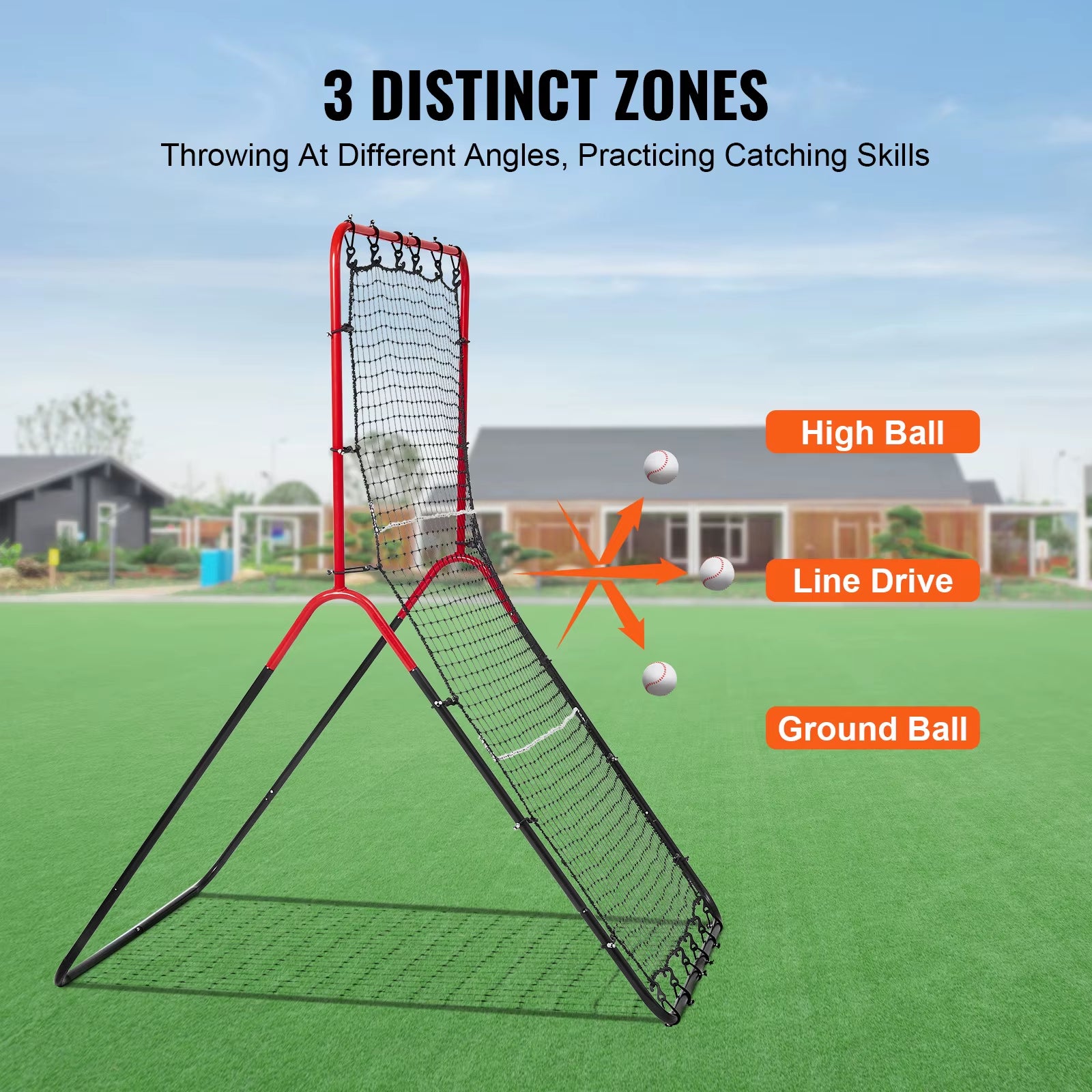 VEVOR Baseball and Softball Rebounder Net 3 X 4.5 Ft Pitchback Baseball Pitching Nest Three-Way Baseball Softball Pitchback Net